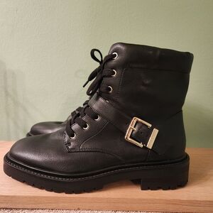 Kelly & Katie Black Moto Boots with Gold Accent